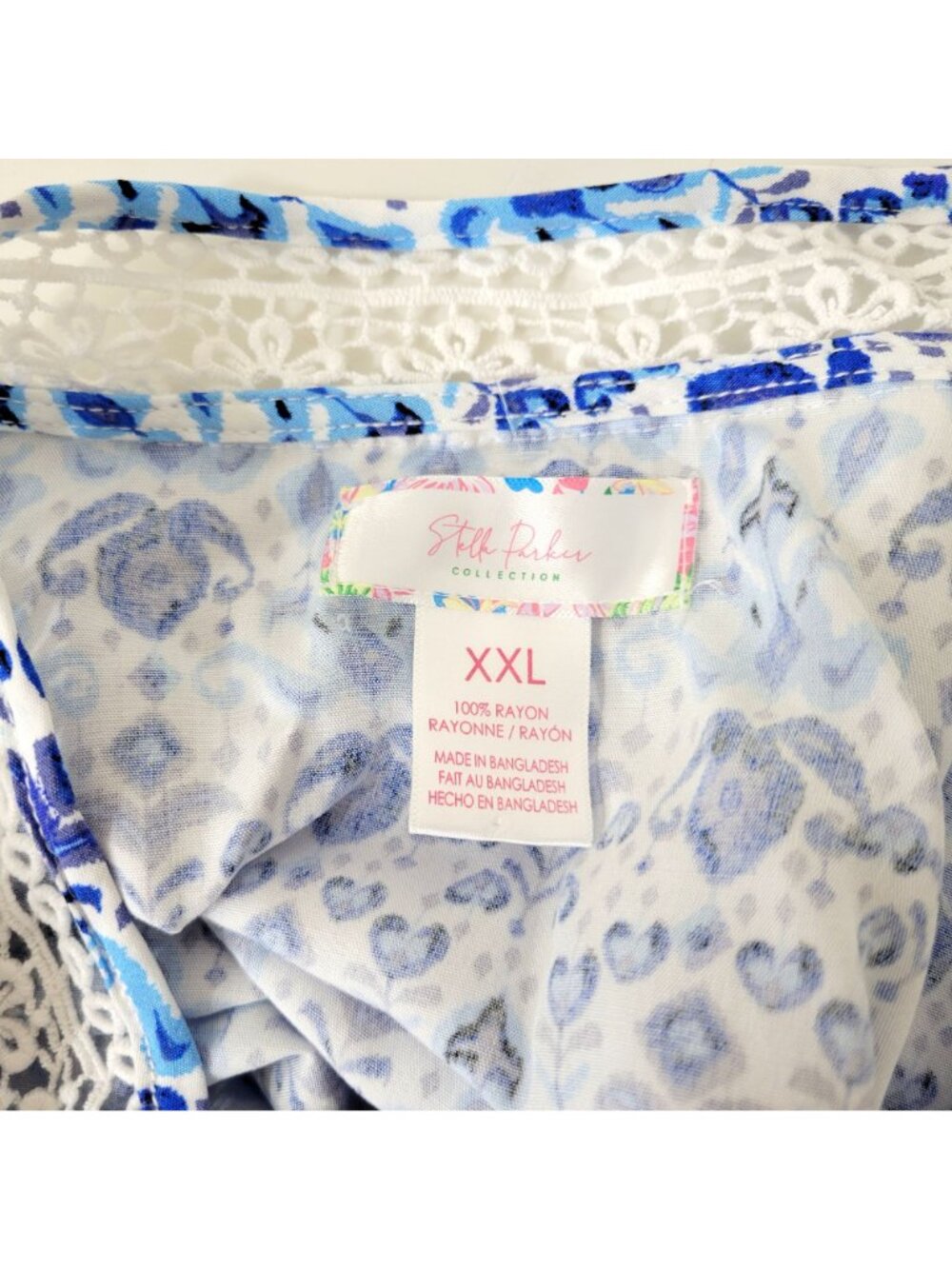 Stella Parker Collection Blue White Floral Lace Peasant Blouse Top XXL Rayon - Picture 4 of 8